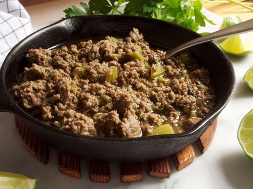 Picture of Ground Beef Skillet with Mustard Greens, Cilantro and Lime -- 16 oz