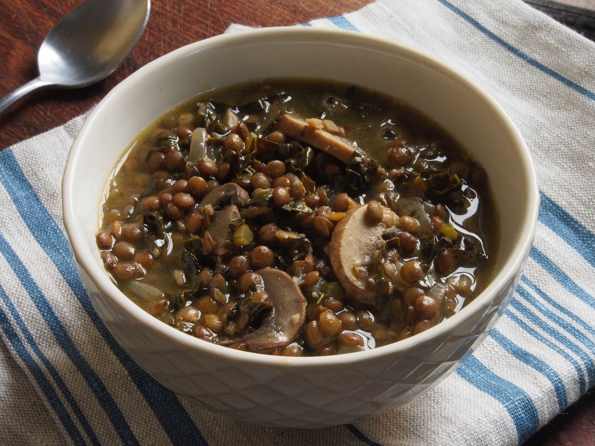 Picture of French Lentil Soup with Mushrooms and Kale (Vegan) -- 22 oz