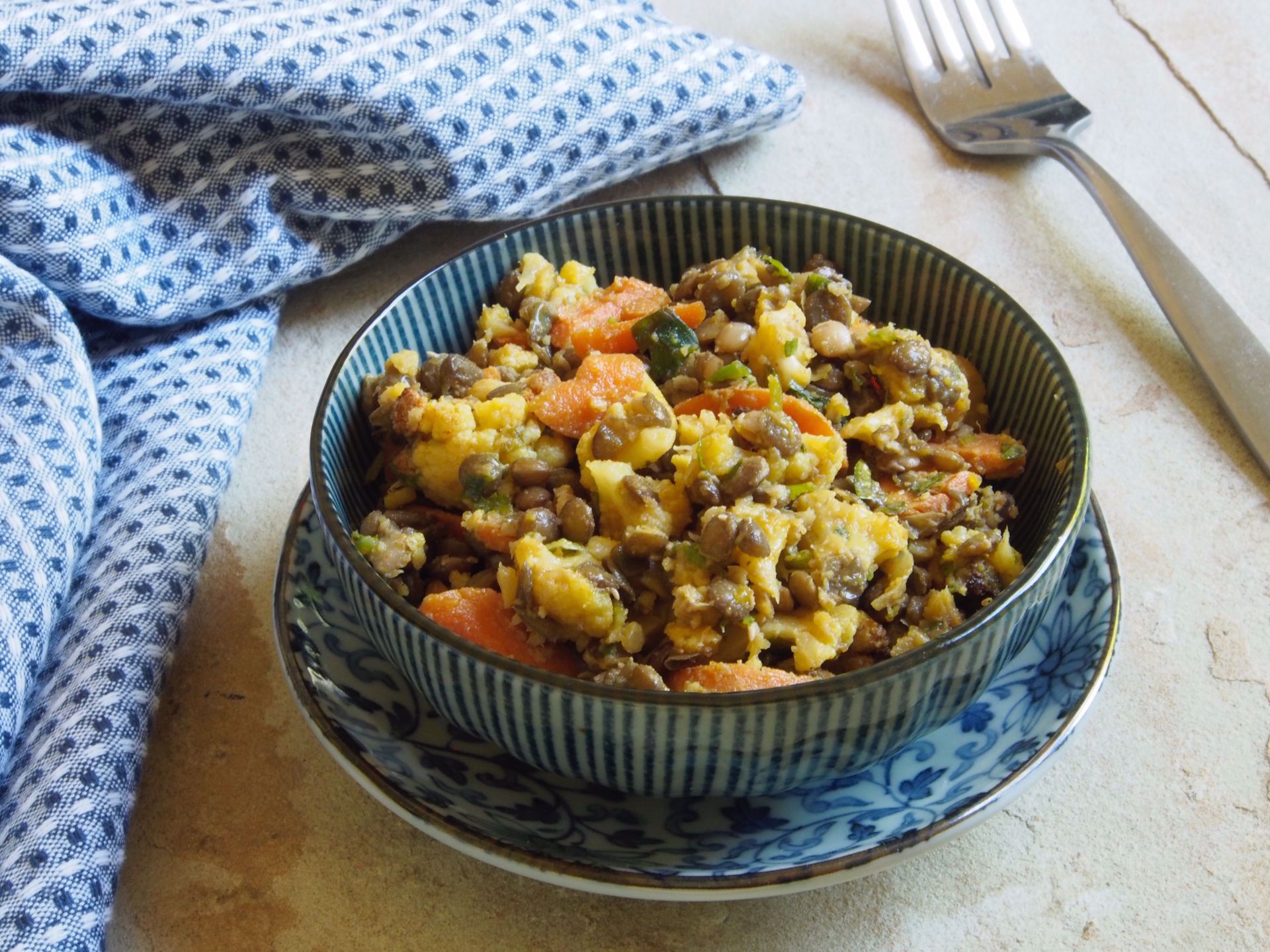 Picture of Roasted Vegetable and Sprouted Lentil Salad with Moroccan Flavors  (Vegan) -- 16 oz