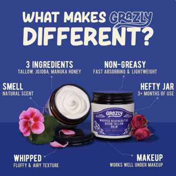 Picture of Grazly-Whipped Bison Tallow & Manuka Honey Moisturizing Balm-Rose Geranium-