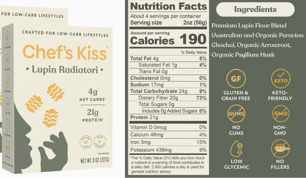 Picture of Chef's Kiss-Low Carb Lupin Radiatori Pasta-