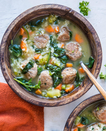Picture of Frozen -- Italian Wedding Soup with Chicken Meatballs, Greens and Rice - 22 oz