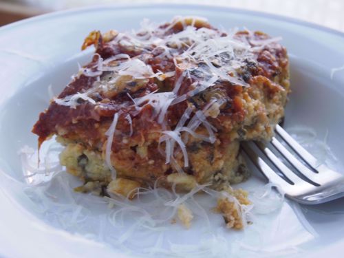 Picture of Baked Polenta with Spinach,  Marinara and Mozzarella (Vegetarian)